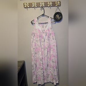 Eileen West Pink Floral Chemise with Lace Trim